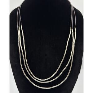 Silpada 925 Silver Flash N2196 Necklace Liquid Sterling Brown Leather Cord 30”